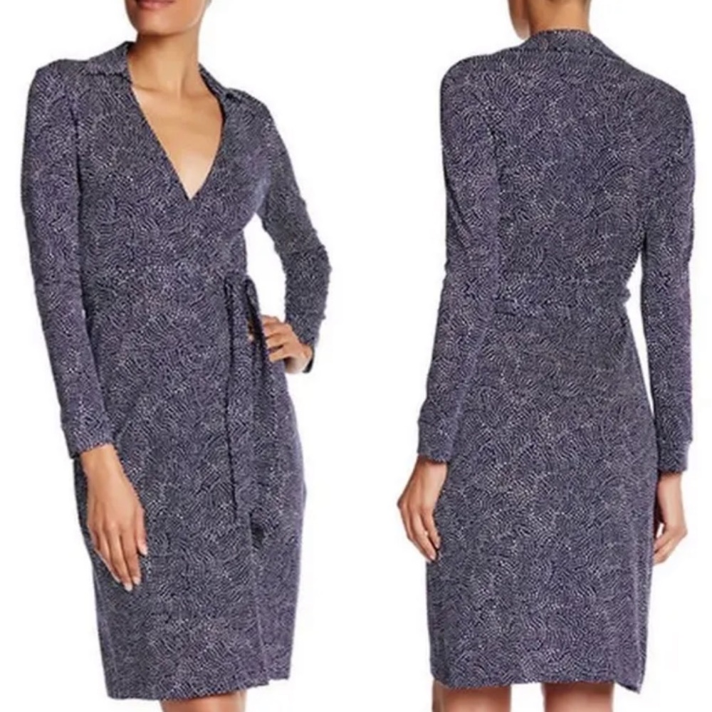 Diane Von Furstenberg NWT Jeanne Two Dream Dot Midnight Silk Jersey Wrap Dress